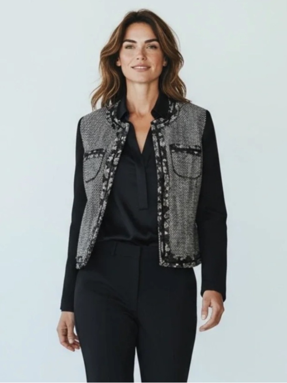 BCBGeneration Tweed Wool Blend Jacket With Floral Trim - Picture 3 of 10